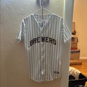 Majestic White and Blue Striped Jersey